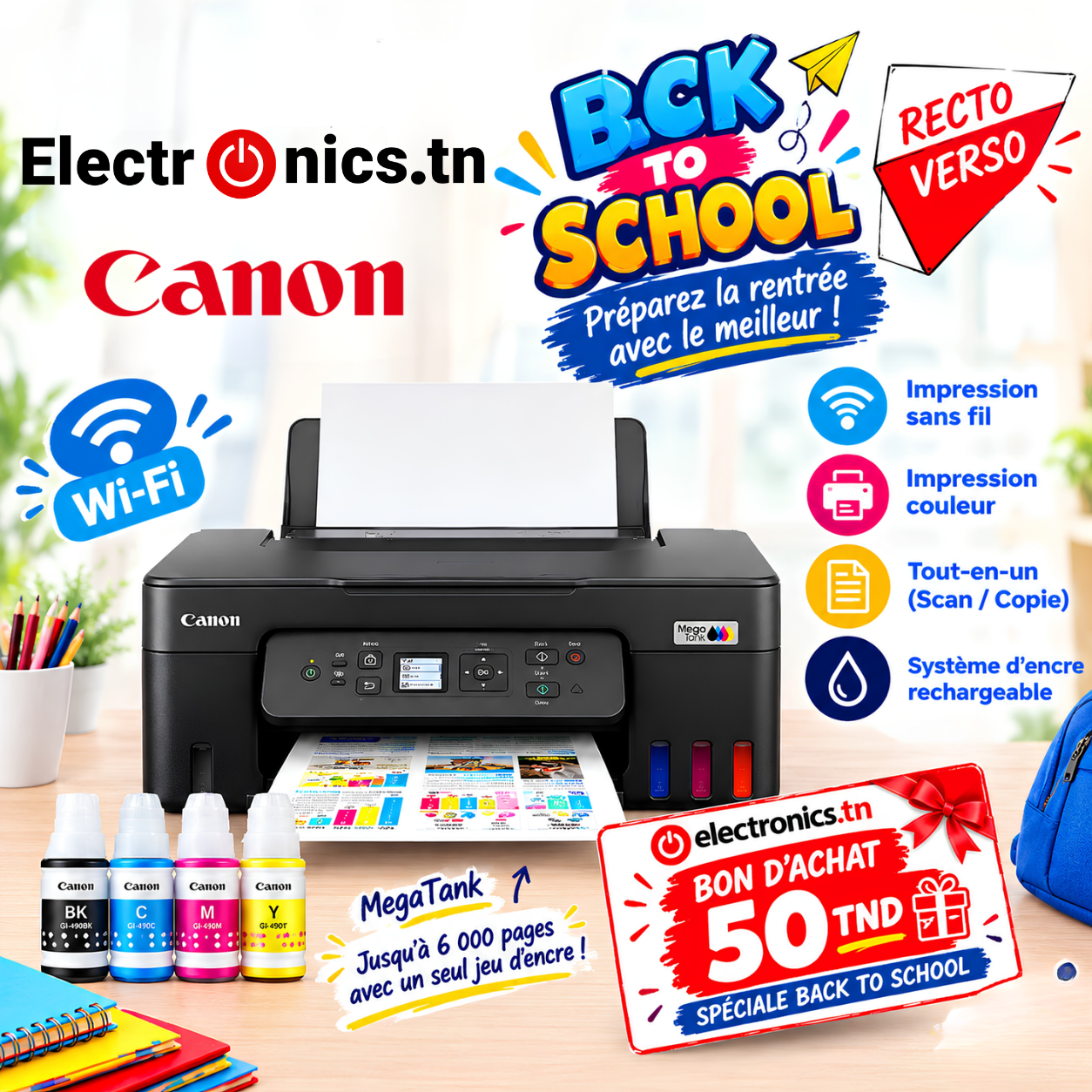 Imprimante CANON PIXMA G3480 à Réservoir Intégré Wifi 3en1 Couleur