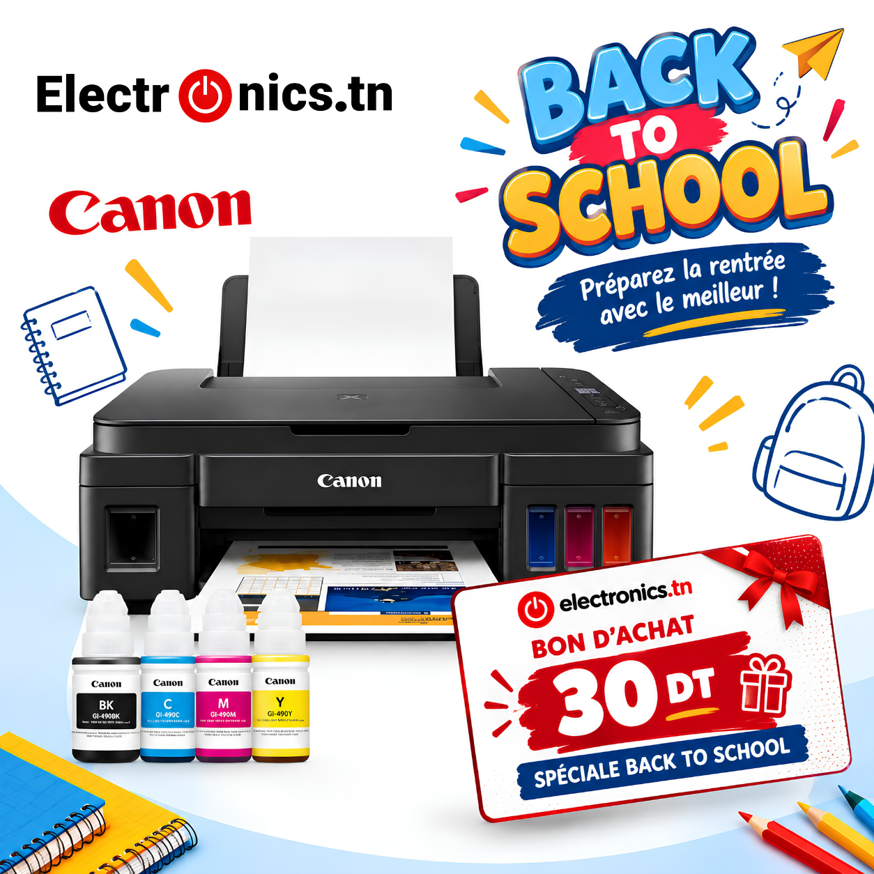 Imprimante Canon Jet D'encre Multifonction 3En1 G2410 Couleur Noir